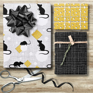Feuille De Papier Cadeau Cuisine Noir Blanc Souris Rat Fromage Suisse