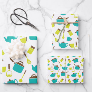 Feuille De Papier Cadeau Cuisine Rétro Pots Décoratifs Places Ustensiles 