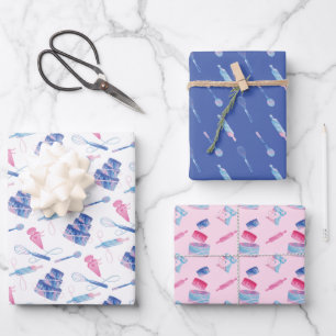 Feuille De Papier Cadeau Cuisine rose bleue amusante Ustensiles de cuisson