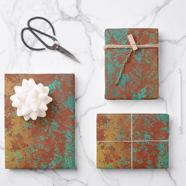 Feuille De Papier Cadeau Cuivre Turquoise Bleu Orange Texture Brown (Recto)