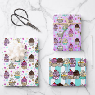 Feuille De Papier Cadeau Cupcakes d'anniversaire à main lunaire