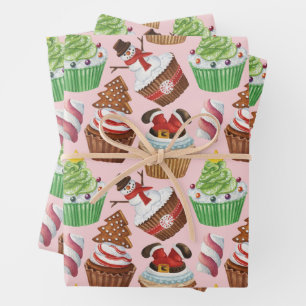 Feuille De Papier Cadeau Cupcakes de Noël Aquarelle