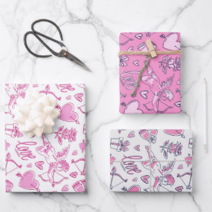Feuille De Papier Cadeau Cupid Love Heart Doodle Motif Saint Valentin