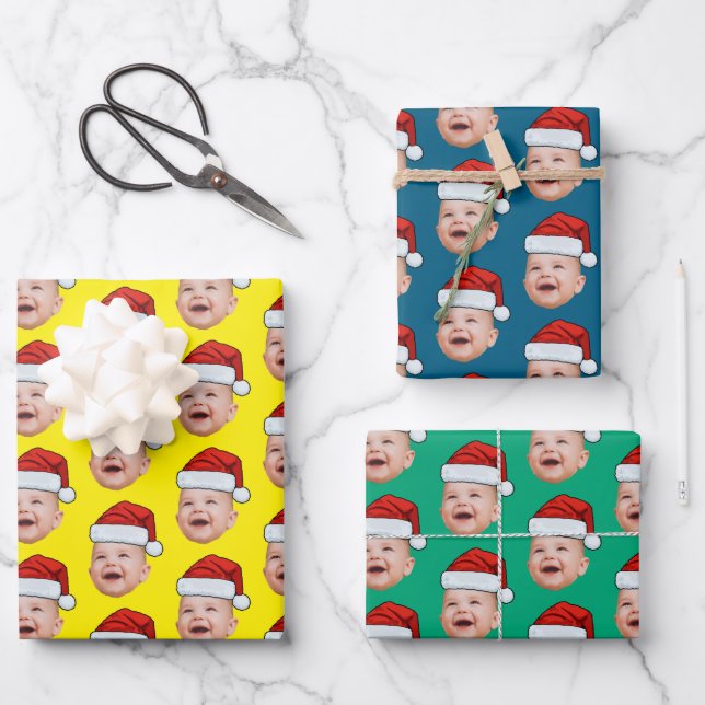 Feuille De Papier Cadeau Custom Christmas Santa Hat Face Photo (Recto)