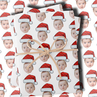 Feuille De Papier Cadeau Custom Face Head Photo Santa Hat Christmas White