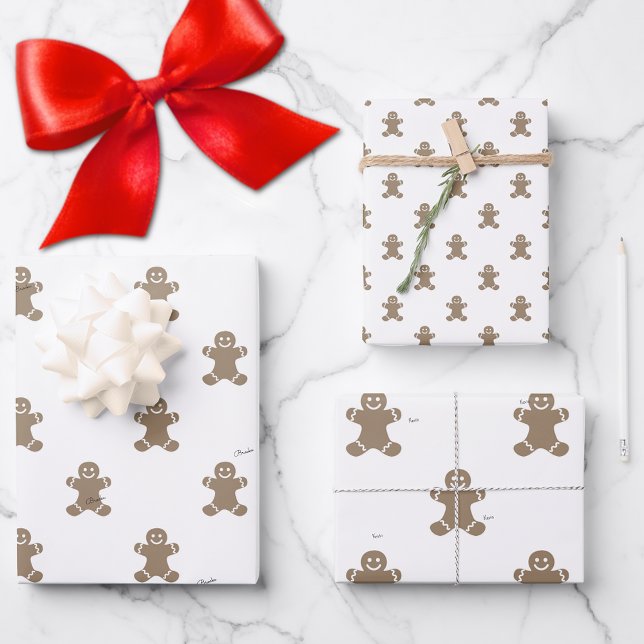 Feuille De Papier Cadeau Cute 2 Names, Gingerbread Man Pattern 3 Sheets (Créateur téléchargé)