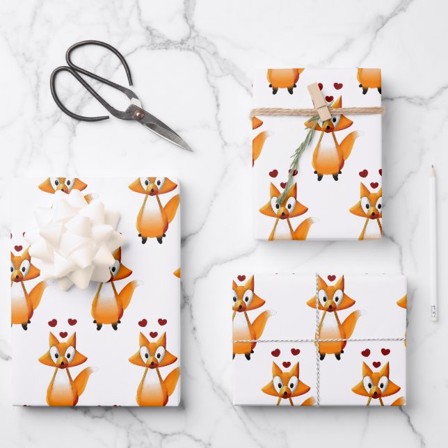 Feuille De Papier Cadeau Cute animal caricature Fox (Recto)