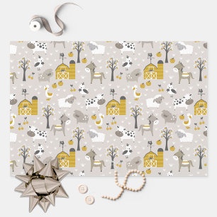 Feuille De Papier Cadeau Cute Animaux De Ferme Modernes