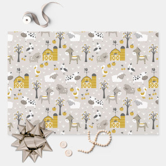 Feuille De Papier Cadeau Cute Animaux De Ferme Modernes