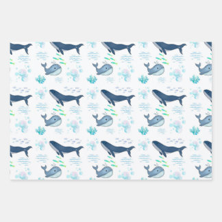 Feuille De Papier Cadeau Cute baleine Motif océanique - Vie sous-marine