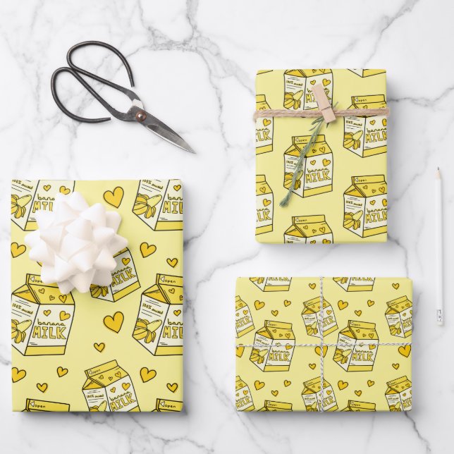 Feuille De Papier Cadeau Cute banane Lait Jaune (Recto)