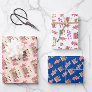 Feuille De Papier Cadeau Cute Berry Sweet Bunnies rose blanc bleu Anniversa