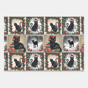 Feuille De Papier Cadeau Cute Black Cats Noël Collage pour Amoureux de les 