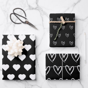 Feuille De Papier Cadeau Cute Black White Hearts Motif Valentine Wrappin