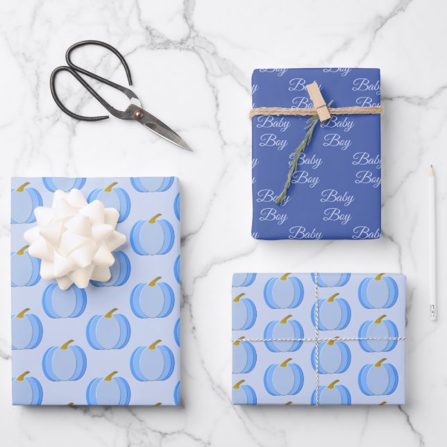 Feuille De Papier Cadeau Cute Blue Baby Boy Citrouille Personnalisé Motif (Recto)