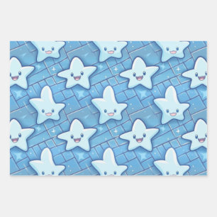 Feuille De Papier Cadeau Cute Blue Happy Stars Enfants Baby Nursery Motif