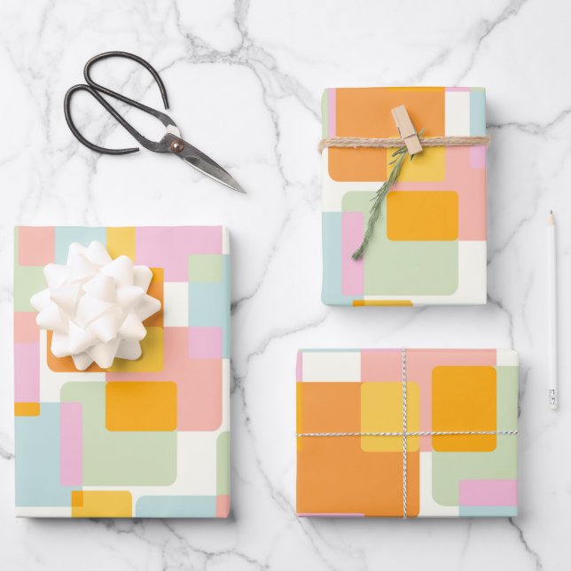 Feuille De Papier Cadeau Cute Boho Retro Pastel Forme géométrique Art (Recto)