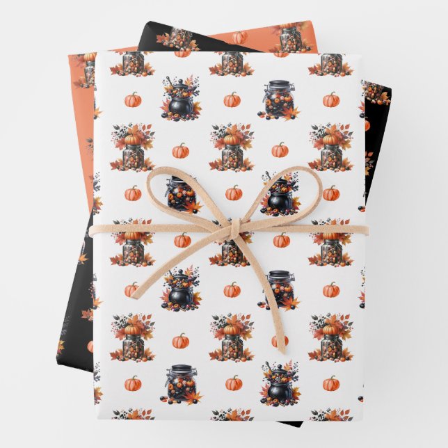 Feuille De Papier Cadeau Cute bonbons d'Halloween | Motif citrouille (En situation)