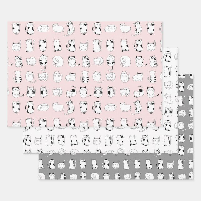 Feuille De Papier Cadeau Cute chat  (Lot)