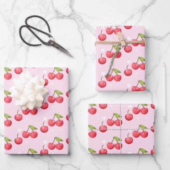 Feuille De Papier Cadeau Cute Cherry 1ère fête d'anniversaire (Recto)