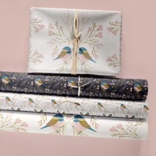 Feuille De Papier Cadeau Cute Chickadee Oiseaux Coeurs Découpage Cadeau