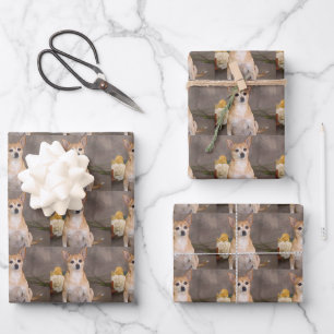 Feuille De Papier Cadeau Cute Chihuahua Chien Floral Portrait pour animaux
