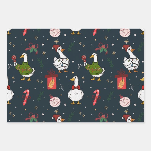 Feuille De Papier Cadeau Cute Christmas Ducks Gift Wrap (Devant)