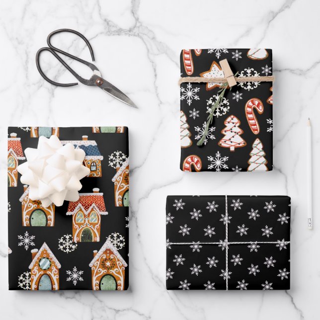 Feuille De Papier Cadeau Cute Christmas Gingerbread Cookies Snowflakes (Recto)