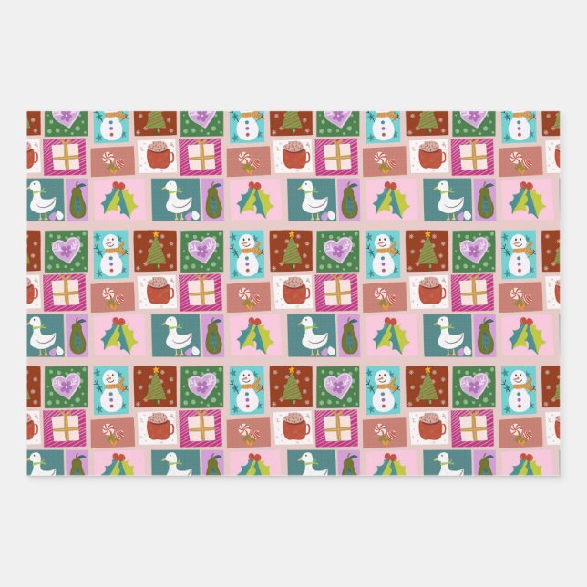Feuille De Papier Cadeau Cute Christmas Patchwork Pattern (Devant)