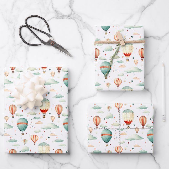 Feuille De Papier Cadeau Cute Circus Air Balloon Hearts Baby shower Nursery (Recto)