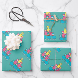 Feuille De Papier Cadeau Cute coloré lama alpaga animaux turquoises
