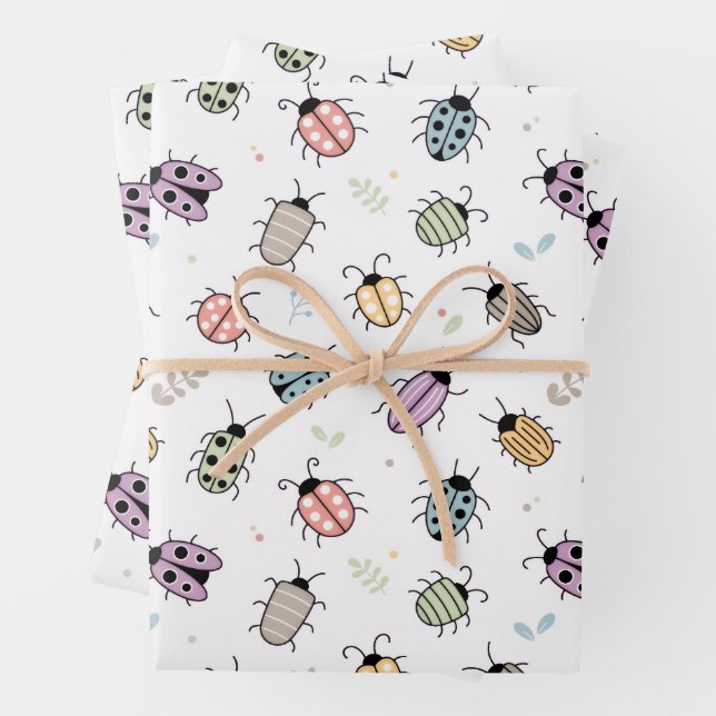 Feuille De Papier Cadeau Cute Colorful Bugs Pattern (En situation)