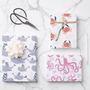 Feuille De Papier Cadeau Cute Crabe De Baleine Nautique Octopus