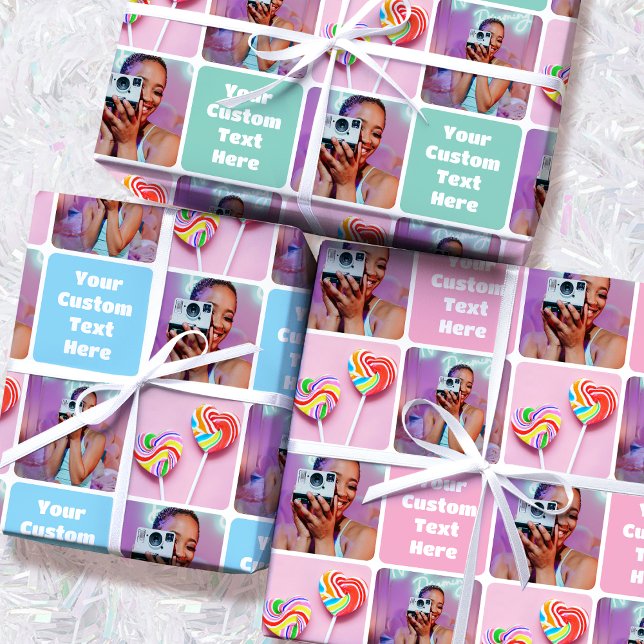 Feuille De Papier Cadeau Cute Custom Photo Modern Retro 3 Set (Créateur téléchargé)