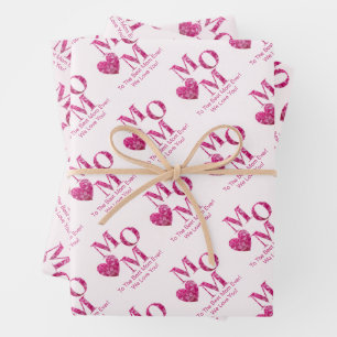 Feuille De Papier Cadeau Cute Customisé rose MOM et Coeurs Motif