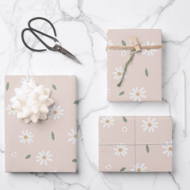 Feuille De Papier Cadeau Cute Daisy Floral Blossoms & Greenery (Recto)
