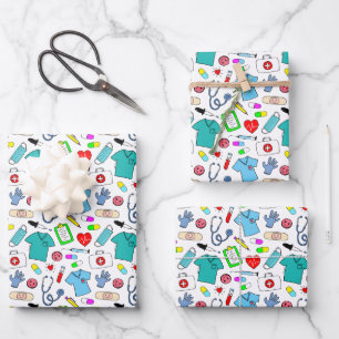 Feuille De Papier Cadeau Cute Doctor Nurse Médicale Fournitures Motif