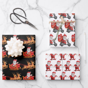 Feuille De Papier Cadeau Cute drôle Père Noël Reindeer Skateboard Scooter