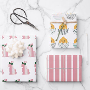 Feuille De Papier Cadeau Cute et coloré lapin de Pâques et poussin rayé