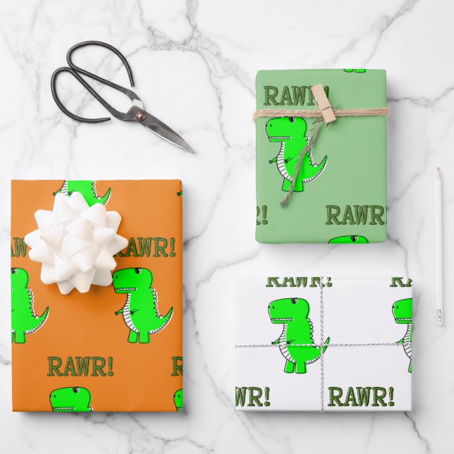 Feuille De Papier Cadeau Cute et en colère T-Rex Dino RAWR (Recto)
