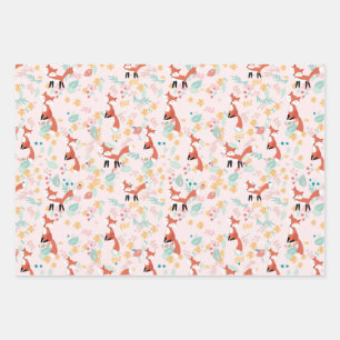 Feuille De Papier Cadeau Cute Fox Floral Rose Design