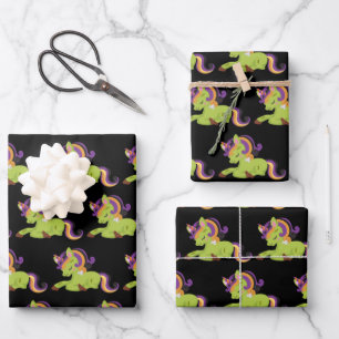 Feuille De Papier Cadeau Cute Frankenstein Unicorn Halloween Motif