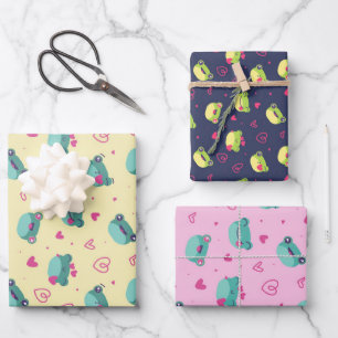 Feuille De Papier Cadeau Cute Frog Rose Coeur Amour Motif Saint Valentin