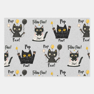 Feuille De Papier Cadeau Cute Funny Chat noir tenant des ballons-Anniversai