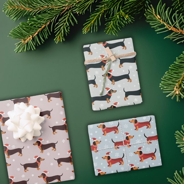Feuille De Papier Cadeau Cute Funny Dachshund Dogs Pet Christmas Holiday  (Créateur téléchargé)