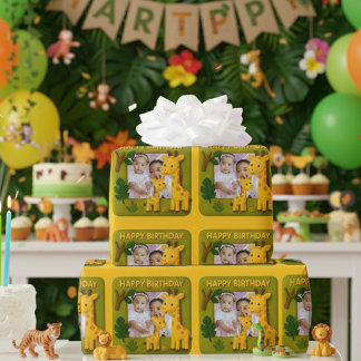 Feuille De Papier Cadeau Cute Giraffe Anniversaire Photo personnalisable
