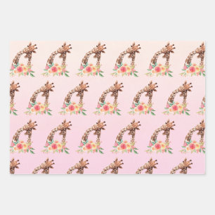 Feuille De Papier Cadeau Cute Giraffe Aquarelle Maman & Baby Motif