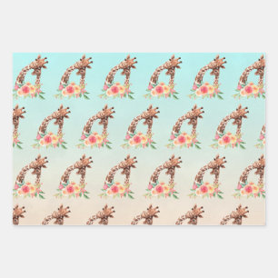 Feuille De Papier Cadeau Cute Giraffe Aquarelle Maman & Baby Motif