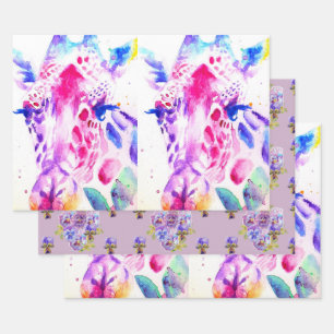 Feuille De Papier Cadeau Cute Giraffe Zoo Animal Motif Aquarelle