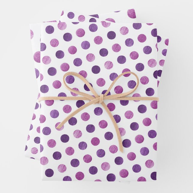 Feuille De Papier Cadeau Cute Girly Moderne Élégant Pois Blanc Violet (En situation)